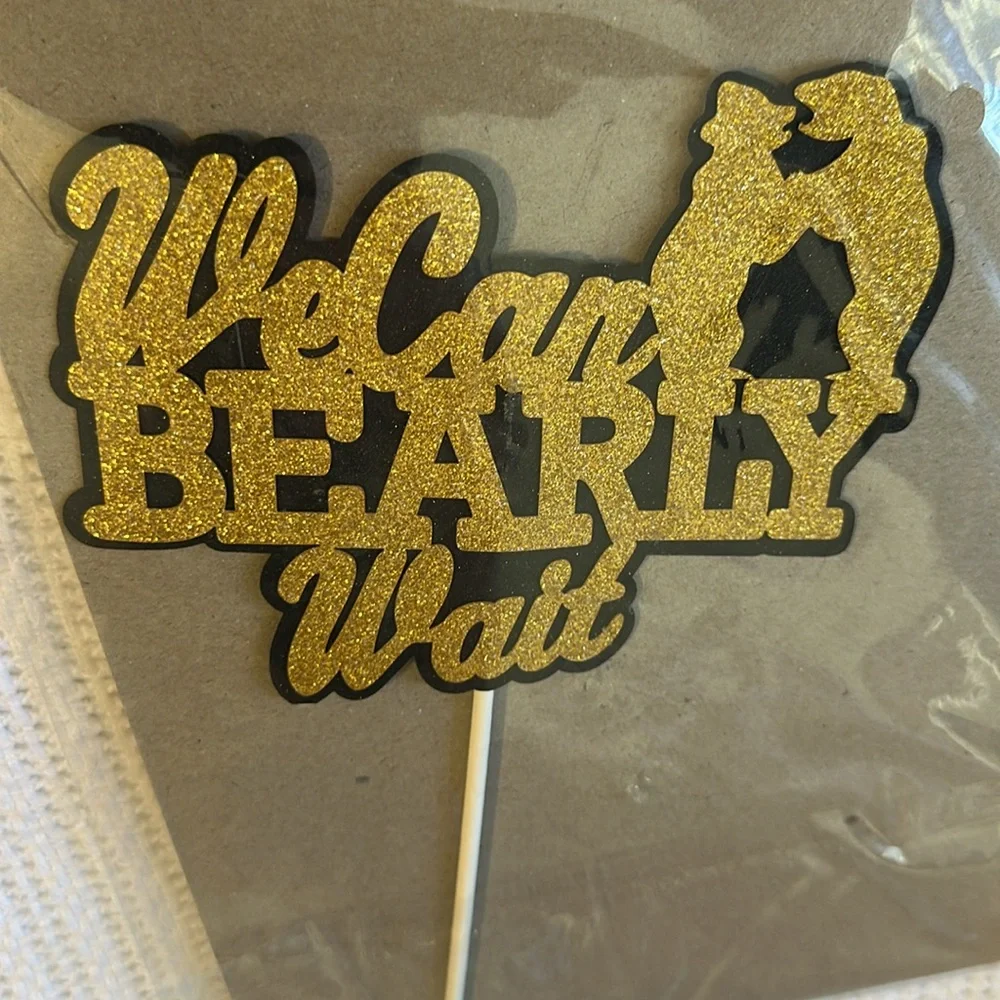Cake Topper Pregnancy Announcement Baby Bear Couple Adventure Shower Gold‎